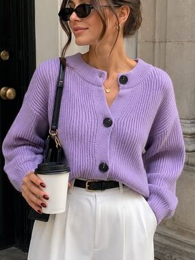 Lilac Button-Front Women's Sweater
